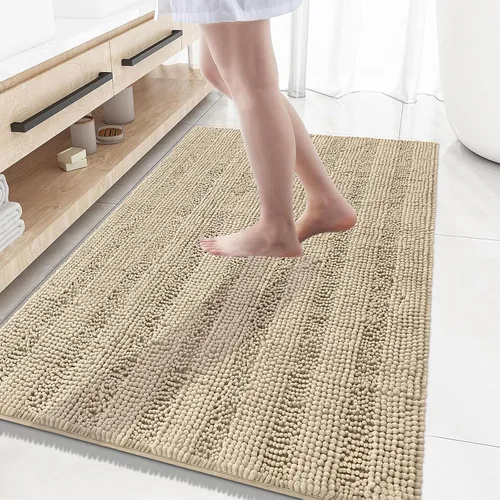 Vista 221 de Grandaily Alfombras de baño de felpilla a rayas de 24 x 16 pulgadas, extra gruesas y suaves, absorbentes, parte trasera de goma, alfombra de ducha