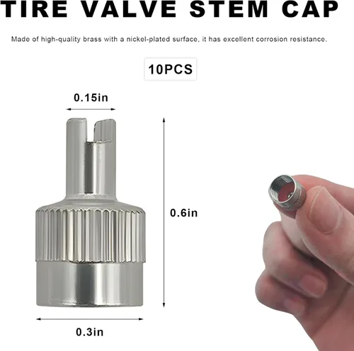 Vista 2 de 10 tapas de vástago de válvula de neumático, tapas de metal niquelado para neumáticos con removedor de núcleo de válvula, cubiertas universales