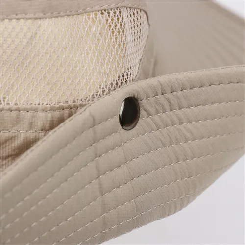 Vista 9 de Sombrero de sol de ala ancha UPF50 con cordón ajustable de protección para pescador unisex para exteriores, playa, senderismo Beige