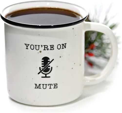Vista 8 de MAINEVENT Taza de café de cerámica con texto en inglés "You're On Mute", taza de café de 11 onzas, tazas de café de granja, ideas de regalo, taza