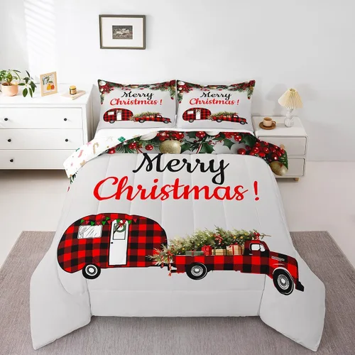 Vista 8 de Erosebridal Juego de edredón de Feliz Navidad, tamaño individual, divertido edredón de Papá Noel para niños y niñas, edredón de plumón de pingüino