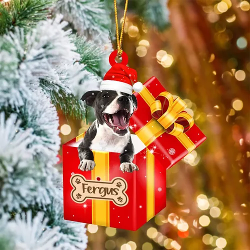 Vista 19 de Adorno de Navidad personalizado de Akita Inu, nombre personalizado Akita Inu para árbol de Navidad, en caja de regalo roja