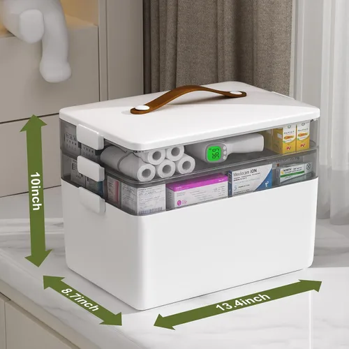Vista 3 de JOYBOS Caja de Almacenamiento de Medicamentos de 3 Niveles Gabinete, Kit de Primeros Auxilios Vacío, Organizador Portátil de Suministros Médicos