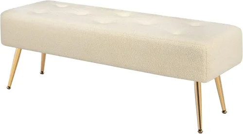 Vista 13 de Furniliving Banco de 44 Pulgadas para Dormitorio, Bancos Otomanos Tapizados con Tela Rayada y Tufting con Patas de Metal en Forma de X para Sala