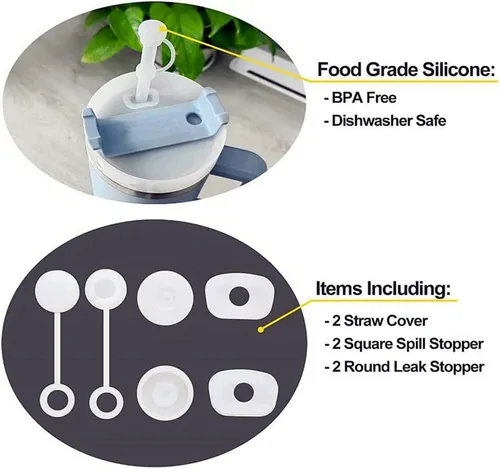 Vista 3 de Juego de 3 tapones de silicona a prueba de derrames 2023, compatibles con Stanley Cup 1.0 de 40 onzas/30 onzas, accesorios para vasos con 2 tapas