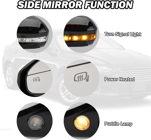 Vista 2 de Espejo Lateral Izquierdo del Conductor para Ford Fusion Sedan S SE SE Híbrido 2013 2014 2015 2016, Espejo Eléctrico con Calefacción, Luz de Señal