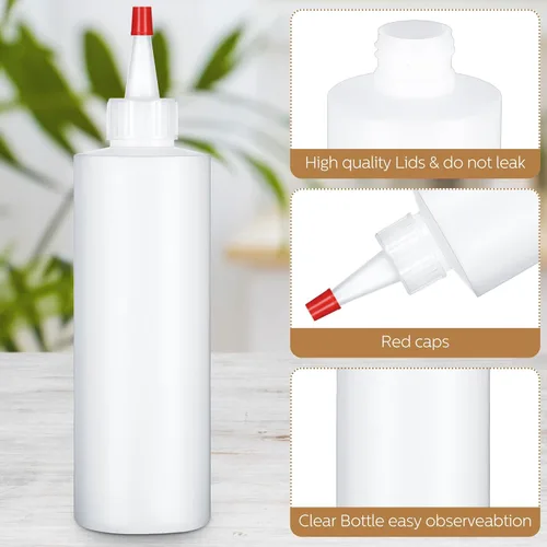 Vista 3 de Jinei Paquete de 60 botellas de plástico de 8 onzas, botellas transparentes para exprimir condimentos con tapa de punta roja, recipiente vacío