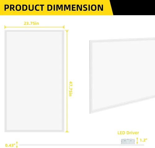 Vista 7 de Lámpara de techo LED de panel plano de 2 x 4, 7800 lúmenes, luz diurna súper brillante de 5000 K, 0-10 V regulable, certificación ETL, luz LED
