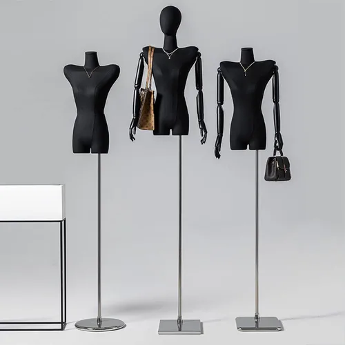 Vista 6 de Vestido de maniquí femenino con forma de torso, cuerpo de maniquí de exhibición con cabeza desmontable, manos de madera y soporte de altura