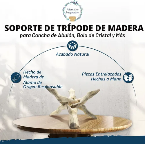 Vista 2 de Alternative Imagination Soporte de Exhibición de Trípode de Madera - Soporte Tallado a Mano de 6 Pulgadas Hecho de Madera de Mango - Soporte Natural