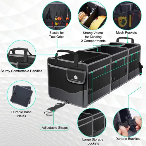 Vista 4 de Organizador de maletero con enfriador, contenedor de almacenamiento plegable con tiras antideslizantes en la parte inferior, organizador de maletero