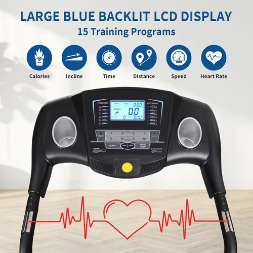 Vista 5 de Cintas de correr para el hogar, caminadora plegable con 12% de inclinación automática, 2.5 HP, velocidad de 8.5 MPH, 15 programas preestablecidos