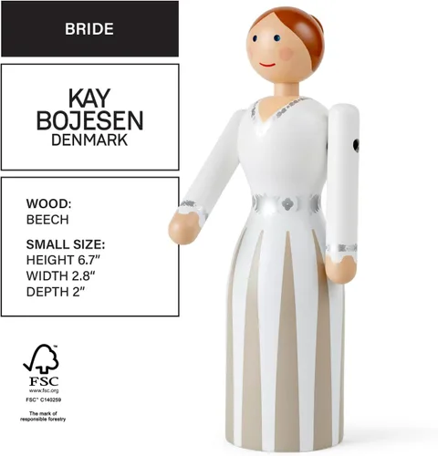 Vista 3 de Kay Bojesen Figura de madera de novia Haya FSC pintada 6.7 pulgadas