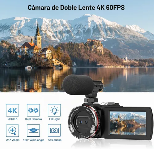 Vista 2 de Cámara de Video, Videocámara 4K, Cámara de 64MP 30FPS de Doble Lente con Micrófono Inalámbrico para Vlogging YouTube, Pantalla Ultra HD de 3