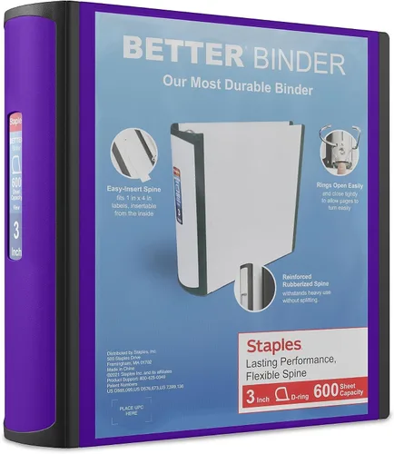 Vista 9 de Carpeta con anillos en forma de "D" de 1 pulgada para mejor visualización Staples, Negro