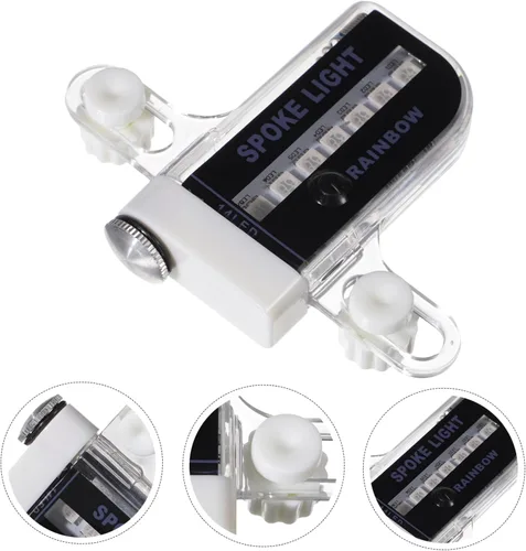 Vista 6 de Luz LED para rueda de bicicleta, tapa de válvula de rueda de fuego de doble cara, decoración de radios de bicicleta, luz de alambre multicolor