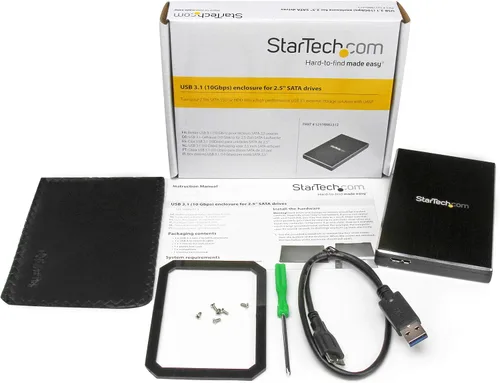 Vista 5 de StarTech - Carcasa para disco duro SATA de 2.5 pulgadas, USB 3.1 Gen 2, (S251BMU313) Caja portátil externa, USB 3.1 Gen 2 10Gbps, HDD y SSD