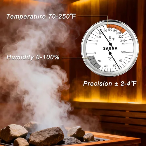 Vista 4 de Termómetro de sauna 2 en 1 e higrómetro, medidor preciso de temperatura y humedad para sala de sauna, saunas de vapor, accesorios de sauna