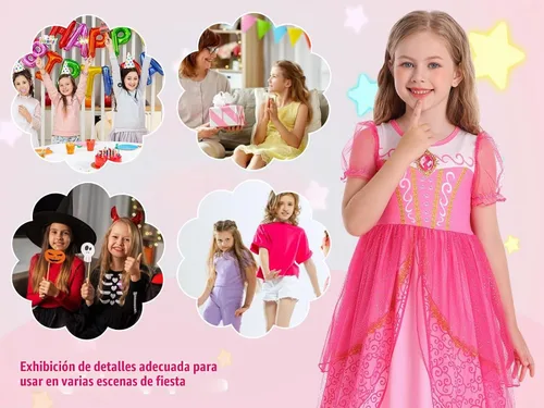 Vista 6 de Ropa de Disfraz de Princesa para Niñas Cumpleaños Fiesta Elegante Disfraz de Halloween Vestidos de Princesa para Niños Pequeños Rosa