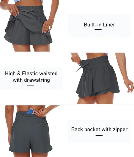 Vista 5 de MoFiz Pantalones cortos deportivos 2 en 1 para mujer, de secado rápido, cintura alta, casual, verano, entrenamiento, gimnasio, faldas con bolsillos