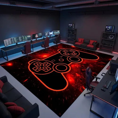 Vista 16 de Alfombra de suelo con estampado de videojuegos 3D para niños, alfombra pequeña roja para dormitorio, tapete de piso para habitación de niños