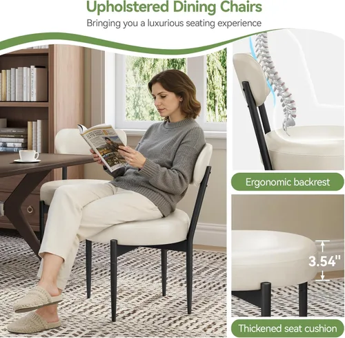 Vista 4 de Welzona Juego de 4 sillas de comedor tapizadas de piel sintética con patas de metal resistentes, sillas de cocina para comedor, cocina, restaurante