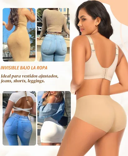 Vista 5 de DERCA Pantalones cortos acolchados de encaje con almohadillas de cadera para realzar los glúteos Beige