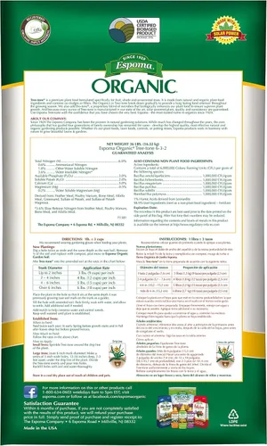 Vista 2 de Espoma Organic Tree-Tone 6-3-2 Fertilizante natural y orgánico y alimento vegetal; bolsa de 36 libras; fertilizante orgánico para todos los árboles.