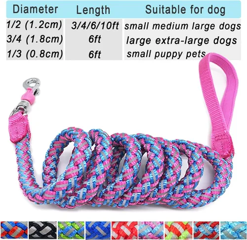 Vista 8 de Correa reflectante para perro de 6 pies + collar reflectante para perro para perros medianos