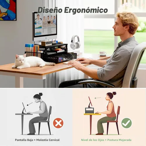 Vista 5 de Simple Trending Organizador de escritorio y accesorios, soporte elevador