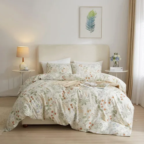 Vista 21 de mixinni Juego de funda de edredón de algodón floral para niñas y adolescentes, con lazos de cremallera, fácil cuidado, ultra suave y transpirable