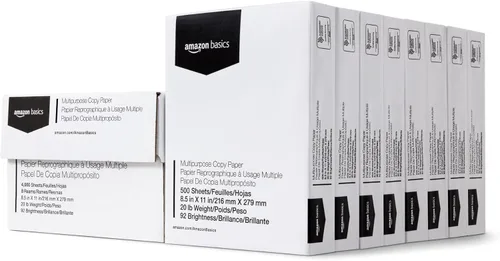 Vista 17 de Amazon Basics - Papel para impresora multiusos, 20 libras, 8.5 x 11 pulgadas, 1 resma (500 hojas), blanco, luminosidad 92 GE