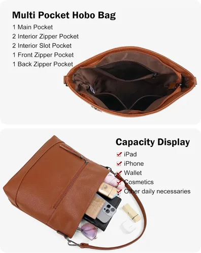 Vista 3 de MASINTOR Hobo - Bolsos cruzados para mujer, 2 en 1, de piel convertible, bolso cruzado de mano, bolsos de hombro con borla
