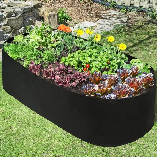 Vista 2 de Cama de jardín elevada de tela, macetas elevadas para plantas al aire libre, bolsa rectangular de cultivo de jardín para hierbas, flores y verduras