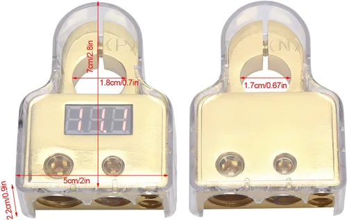Vista 6 de Kit de conectores de terminales de batería de coche con voltímetro digital 0/4/8/10 AWG chapado en oro A (dorado)