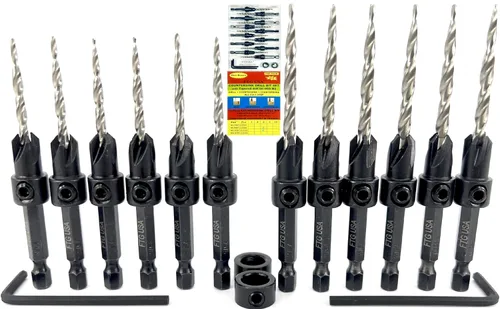 Vista 30 de FTG USA Juego de 12 brocas avellanadoras #4 (7/64") para madera con broca cónica