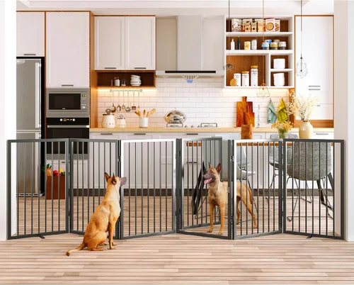 Vista 16 de Vantas - Puerta para perros plegable e independiente extra ancha con puerta, 80 x 24 pulgadas, color negro