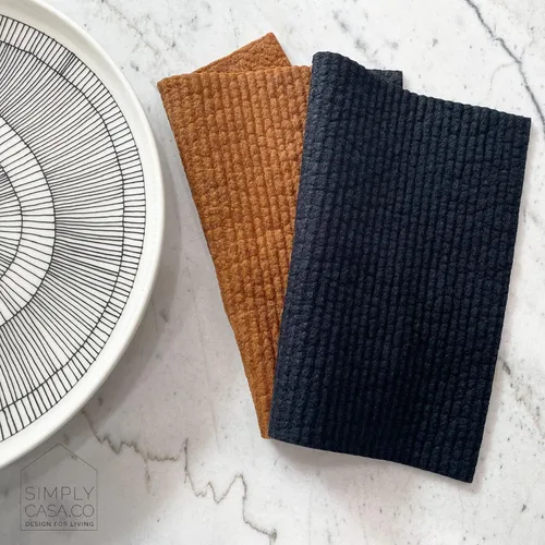 Vista 8 de Paquete de 5 paños de cocina suecos teñidos a mano, reutilizables, biodegradables, súper absorbentes de doble textura, embalaje sin plástico