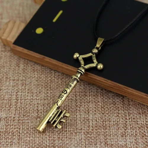 Vista 3 de Titán Eren Gold Key Cosplay Colgante Collar - Metal, Metal, cuero