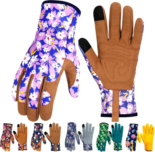 Vista 48 de Guantes de Jardinería de Cuero MERTURN para Mujeres, Guantes de Jardín a Prueba de Espinas, Guantes de Trabajo Compatibles con Pantalla Táctil