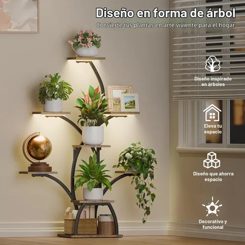 Vista 3 de CODACE Soporte para plantas de interior con luces de crecimiento, estante para plantas de 6 niveles para interiores, soportes de esquina de 50