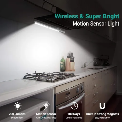 Vista 3 de BLS - Paquete de 6 luces con sensor de movimiento para interiores + 1 paquete de luces LED T401 para armario, funciona con pilas, iluminación
