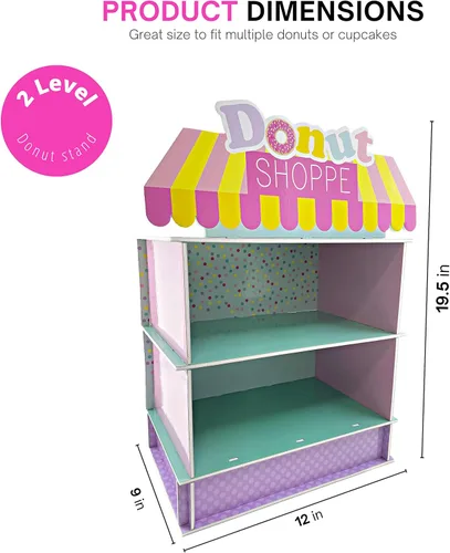 Vista 3 de Soporte de dona de 2 niveles para suministros y decoraciones de fiesta de cumpleaños, soporte para cupcakes, decoración de mesa de postre 4E's