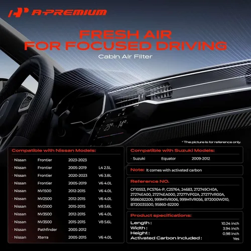 Vista 2 de A-Premium Filtro de aire de cabina de 2 piezas con carbón activado compatible con Nissan Frontier 2005-2021, Pathfinder 2005-2012, Xterra 2005-2015