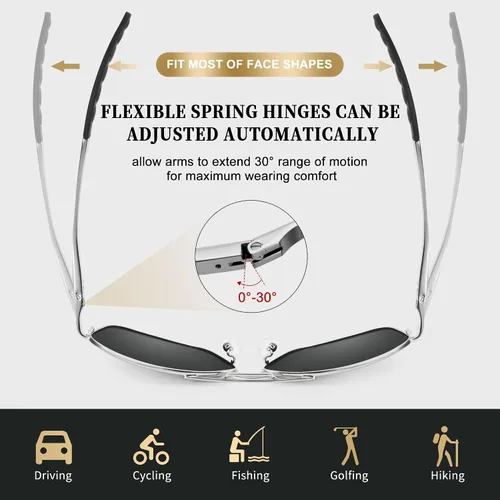 Vista 5 de URUMQI Lentes de sol de aviador polarizados cuadrados para hombre, lente de protección TAC UV400, pantallas de navegador piloto para conducir golf