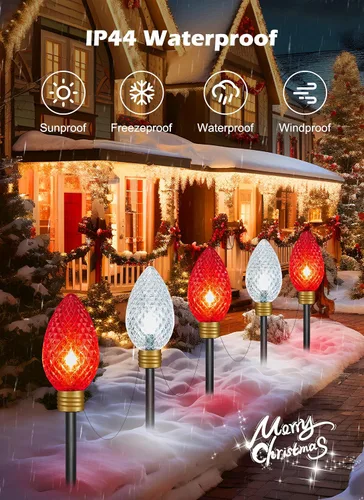 Vista 4 de Brigtown Strawberry Super Jumbo C9 Luces de camino de Navidad para exteriores, 11 pies Super Jumbo Rojo y Blanco Puro