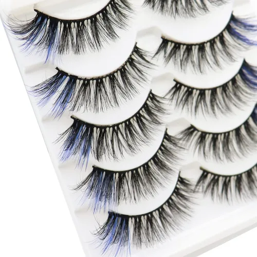 Vista 3 de DAODER Pestañas postizas de colores, pestañas postizas esponjosas con color azul, de 0.55 a 0.63 pulgadas, rizo C medio, volumen completo, pestañas