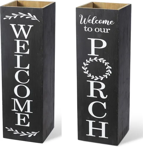 Vista 16 de Glitzhome Letrero de madera de bienvenida de 30 pulgadas de alto, rústico de doble cara en forma de caja "Welcome Home, Home" para decoración
