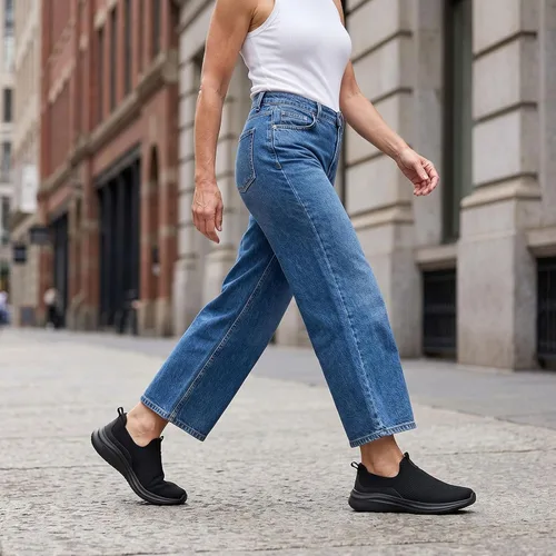 Vista 2 de TIOSEBON Zapatos deportivos para caminar sin cordones para mujer, de punto, de malla, cómodos, tenis 0c/todo negro