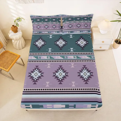 Vista 8 de Juego de ropa de cama de estilo bohemio occidental, tamaño individual, diseño de vaca atrapasueños, sábana bajera ajustable del suroeste, tribu